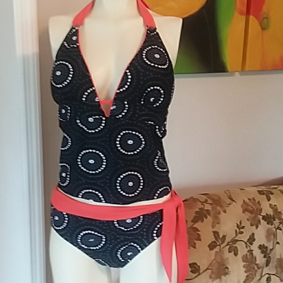 Elle Other - Elle bathing suit size 12 tankini black/coral